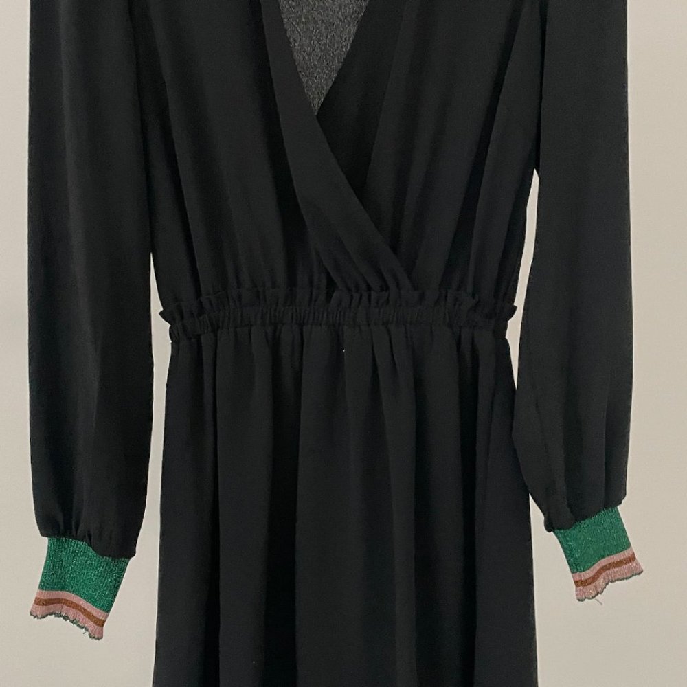 ASOS black dress with green cuff sleeve